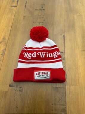 National Coney Island Red & White Pom Beanie Hat
